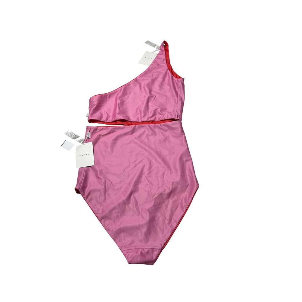 NEW BAIIA Reversible One Shoulder Wrap Swimsuit Pink Red  Italian Fabric Size 14